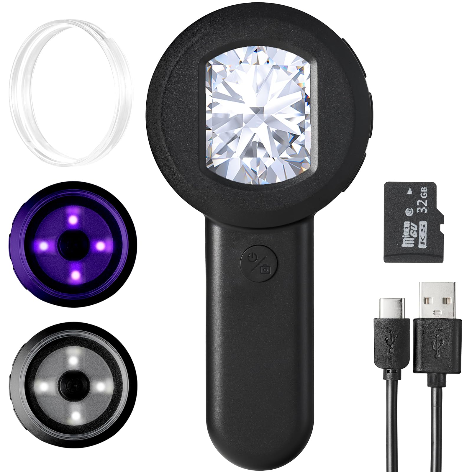 Gamkii Digital Magnifier 100X Handheld Magnifying Glass With 2Inch Ips Screen, White &Purple Light And Camera Function For Insec